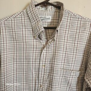 Sears Roebuck & Co Button-Down Shirt Brown & Green Plaid Long Sleeved